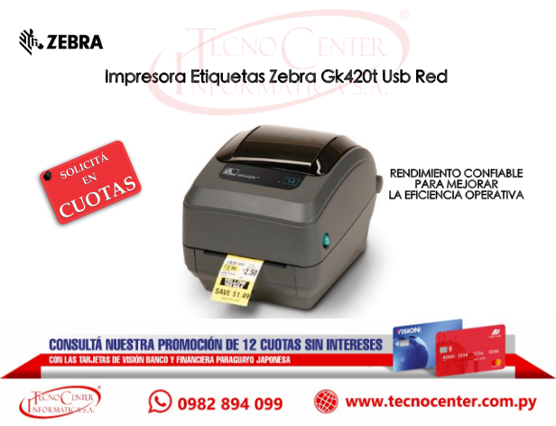 Impresora de Etiquetas Zebra GK420T.